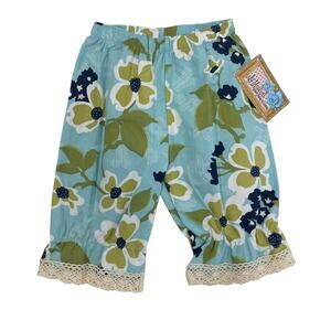 NWT A La Modish Eyelet Lace Trim Blue Green Floral Pant Girl's 3T